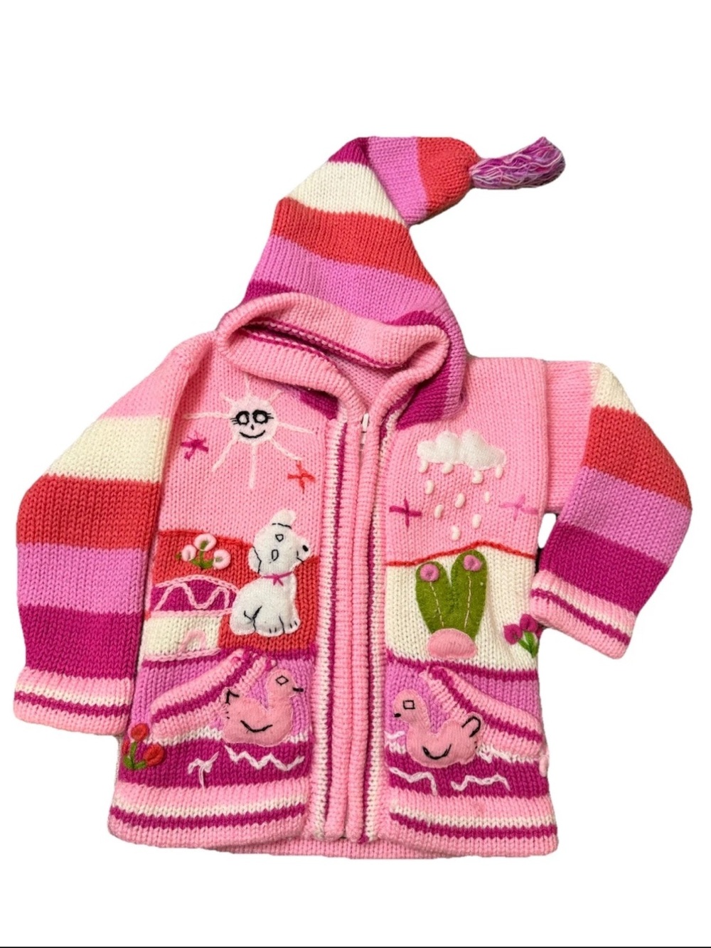 Handmade Peruvian Knit Jacket Toddler Girls 18 Months hooded sweater sweatshirt